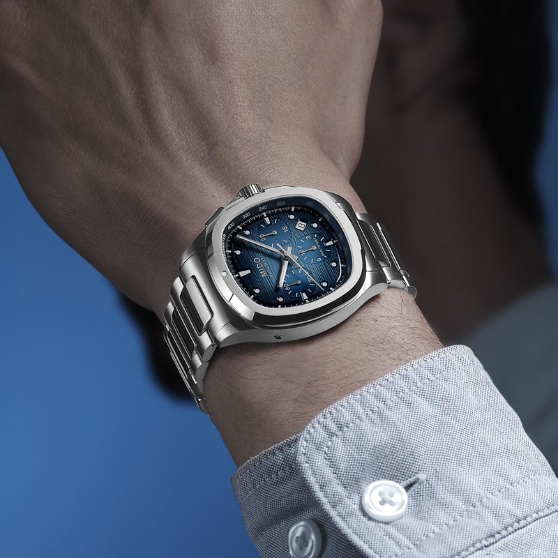 MIDO Multifort TV Chronograph - Swiss Automatic Watch for Men - Blue Dial- 41.2 x 42mm Stainless Steel Case and Bracelet with Additional Blue Fabric Strap - M0495271104100