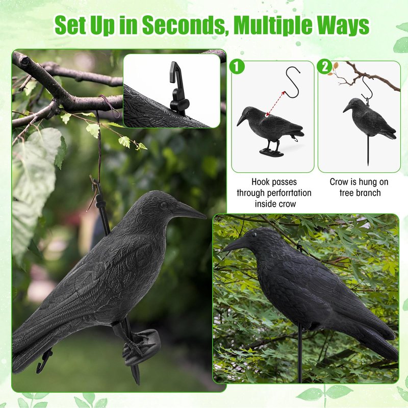 Novabright 6 Pcs Realistic Crow Decoys-Life Sized Simulation Crow Statue, Hunting Bait Decoys, Black Crows Decoy Figuring with Feet Stake for Hunting Halloween Party Yard Garden Decoration