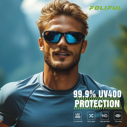 Foliful 3 Pack Polarized Sports Sunglasses for Men, Mens Sunglasses Wrap Around UV400 Protection for Cycling Fishing Driving