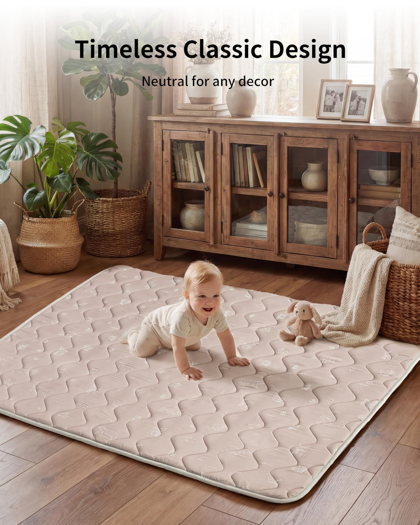 Fortella Extra Thick Baby Play Mat for 50" Playpen, 47"x47" Snug Fit Playpen Mat, Machine Washable Foam Play Mat for Floor - Portable, Non-Slip Tummy Time & Crawling Mat for Babies Toddlers (Forest Taupe)
