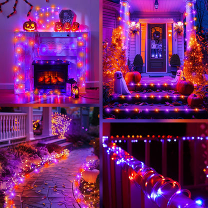 Brightown Solar Halloween Lights Outdoor, 39FT 100 LED String Lights With 8 Modes, Decoration Outdoor, Waterproof Solar String Lights for Outside Tree Yard Party, Orange & Purple