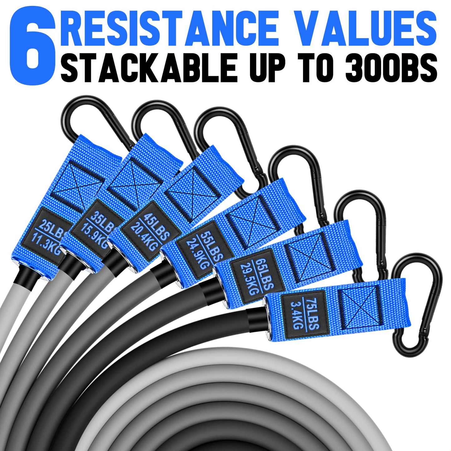 Heavy Exercise Bands Resistance Bands Set for Working Out, 300lbs Fitness Workout Bands with Handles, Door Anchor, Leg Ankle Straps, Home Gym Workout Equipment for Men Strength Training Stretching