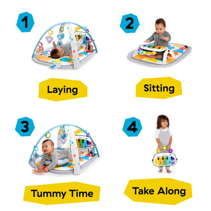 Baby Einstein, 4-in-1 Kickin' Tunes and Language Discovery Play Gym with Piano, Mat with Detachable Activity Toys, Lights, Sounds and Music, Ages Newborn +