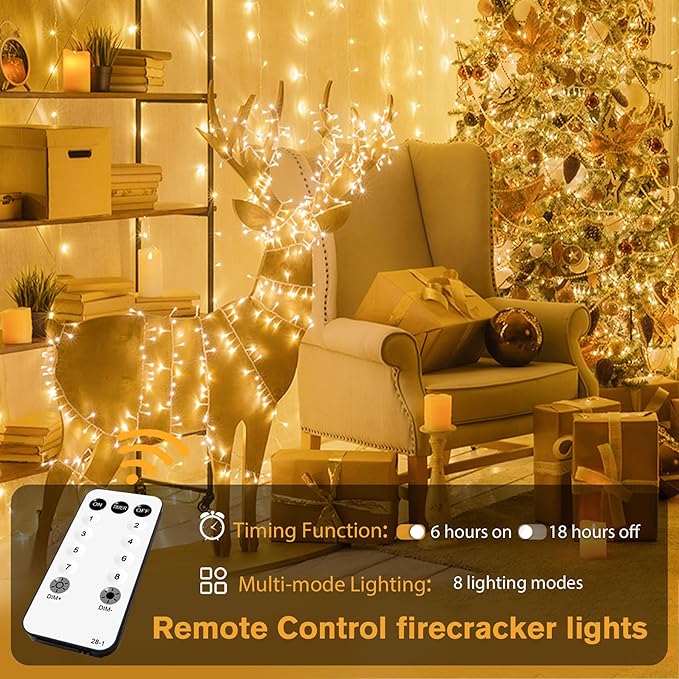 JMEXSUSS Warm White Christmas Lights Indoor, 20ft 400 LED Cluster Lights Christmas Outdoor with Remote, 8 Modes Plug in Christmas Tree Lights for Christmas Tree Wreath