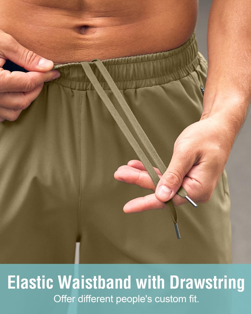 G Gradual Men's Athletic Running Shorts with Zipper Pockets Quick Dry 7"/ 5"/ 9" Workout Gym Shorts for Basketball Hiking(Dusty Khaki,7XXL)