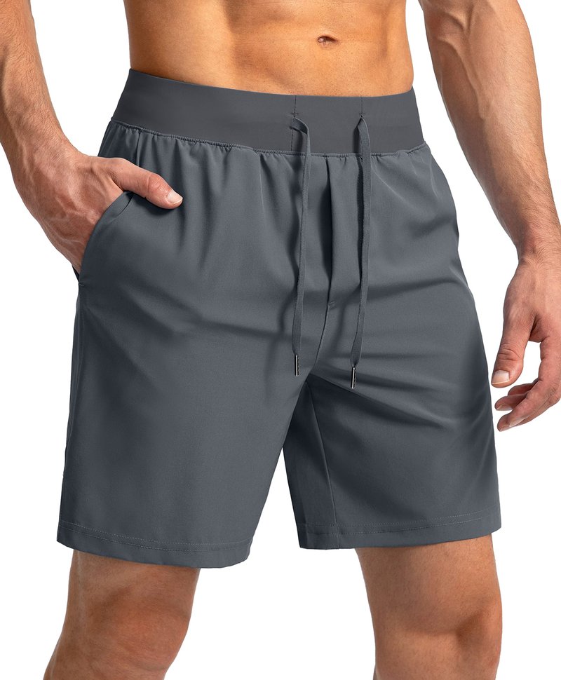 Soothfeel Men's Running Shorts with Zipper Pockets 7 Inch Lightweight Quick Dry Gym Athletic Workout Shorts for Men (Grey, XXL)