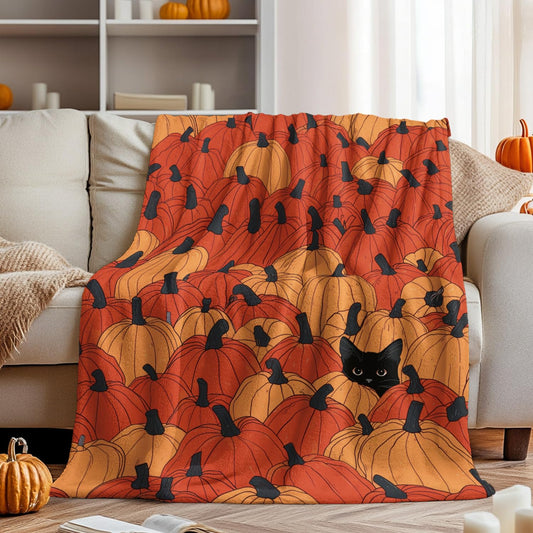 Horaldaily Fall Flannel Blanket Throw, Orange Pumpkin Cat Soft Fuzzy Plush Cozy Fleece Blankets for Couch Sofa Bed Lounging, Ideal Gifts for Kids Adults Wife Self, 50x60