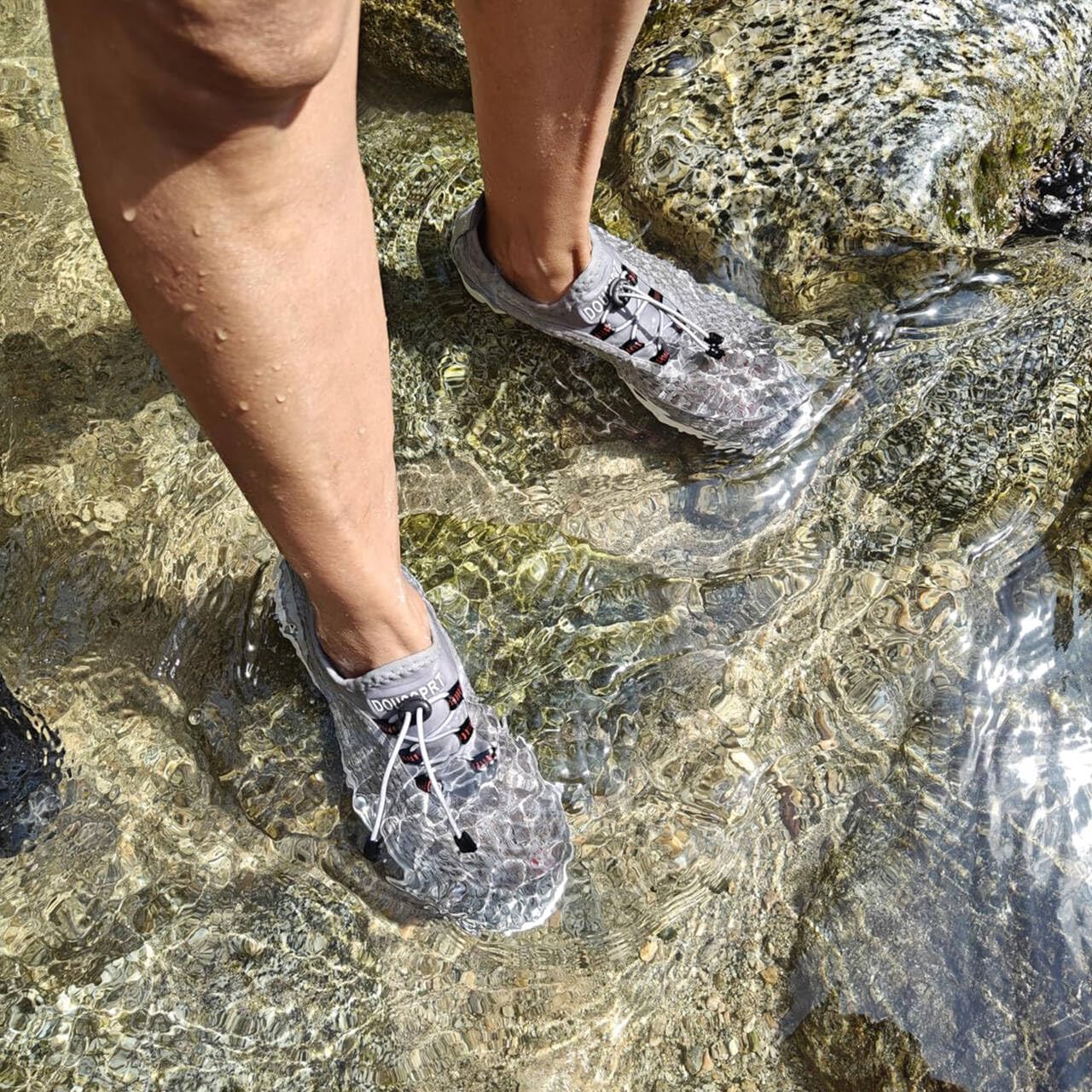 DOUSSPRT Men's Water Shoes Quick Drying Sports Aqua Shoes Grey Size 10