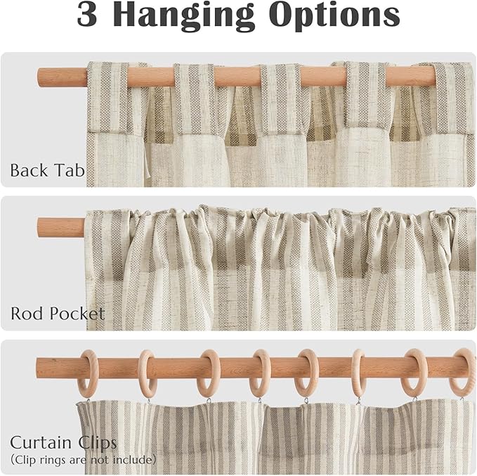 jinchan Linen Kitchen Striped Tier Curtains Ticking Stripe Farmhouse Pinstripe Cafe 45 Inch for Living Room Bathroom Small Window Curtains Light Filtering 2 Panels Taupe Grey