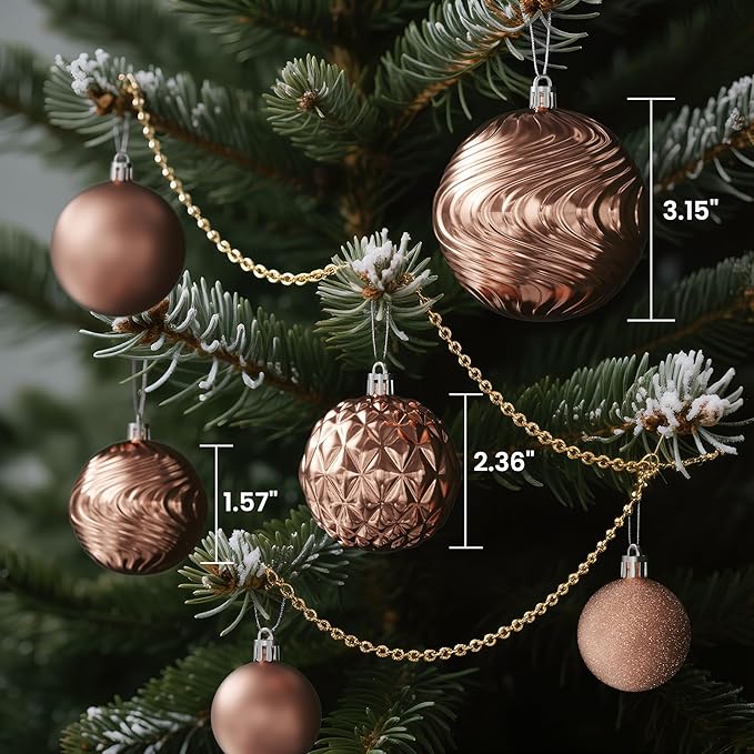 Annecy Christmas Tree Ornaments - 36 PCS Shatterproof Christmas Ball Ornaments Set for Holiday, Wreath & Party Decorations (Multi-Size, Rose Gold)