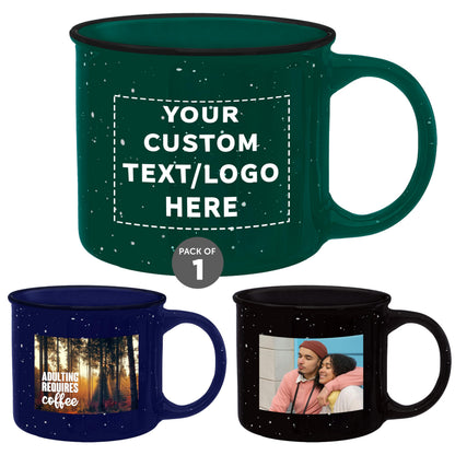DISCOUNT PROMOS Custom Ceramic Campfire Coffee Mugs 13 oz. Set of 1, Personalized Bulk Pack - Perfect for Tea, Espresso, Cappuccino, Hot Cocoa - Green