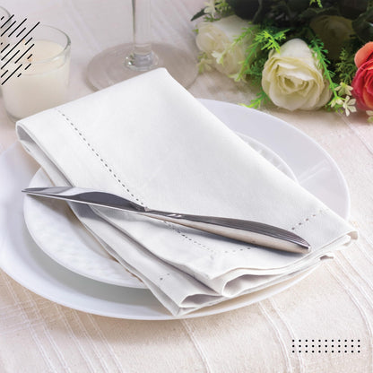 Encasa XO White Cloth Napkins Set of 4, 17"x17" | Cotton Hemstitched Design Dinner Napkins | Washable & Reusable Table Napkins for Holiday Dinners, Party, Wedding & Everyday Dining