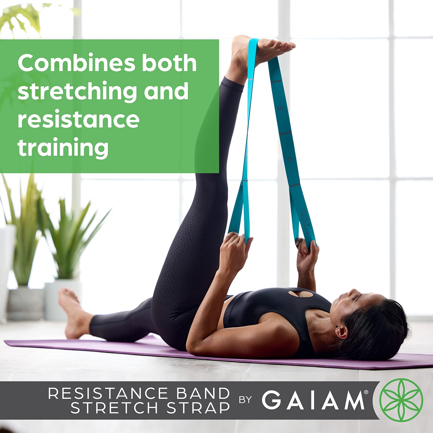 Gaiam Restore Resistance Band Stretching Strap - Stretch Legs & Arms with Medium Resistance Loops, Multiple Holds for Increased Range of Motion, Flexibility or Strength Training