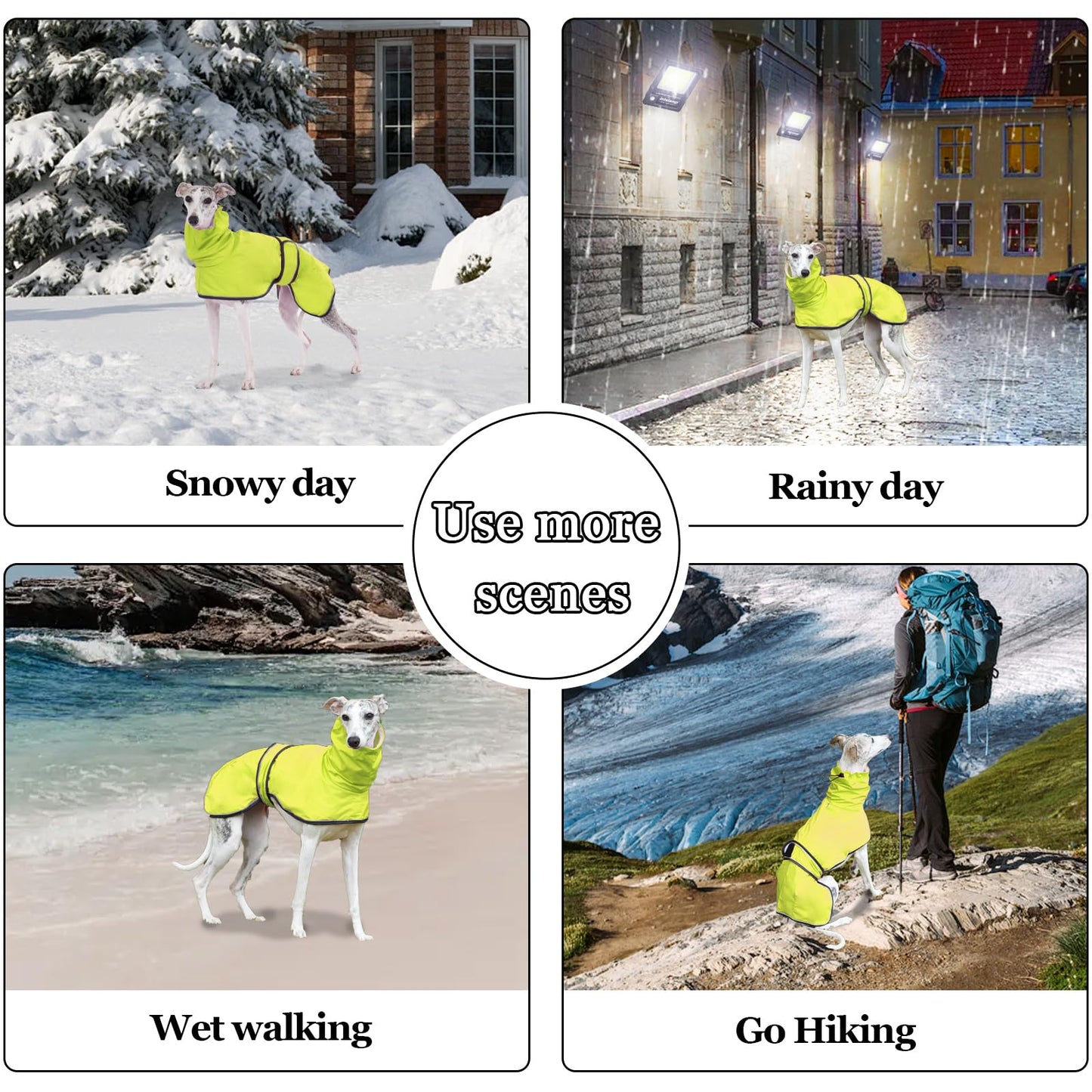 Geyecete Dog Jacket Adjustable Lightweight Raincoat with Reflective Straps and Harness Hole Best Gift for Greyhounds,Lurchers and Whippets-Green-XXL