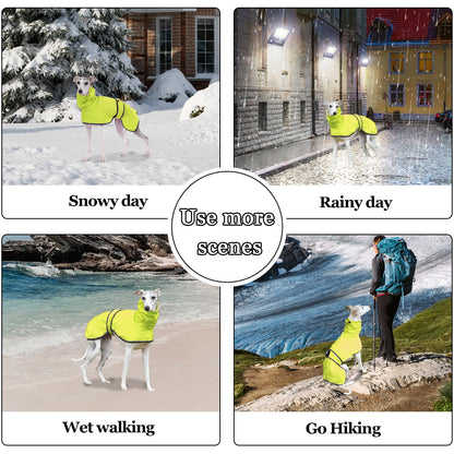 Geyecete Dog Jacket Adjustable Lightweight Raincoat with Reflective Straps and Harness Hole Best Gift for Greyhounds,Lurchers and Whippets-Green-XXL
