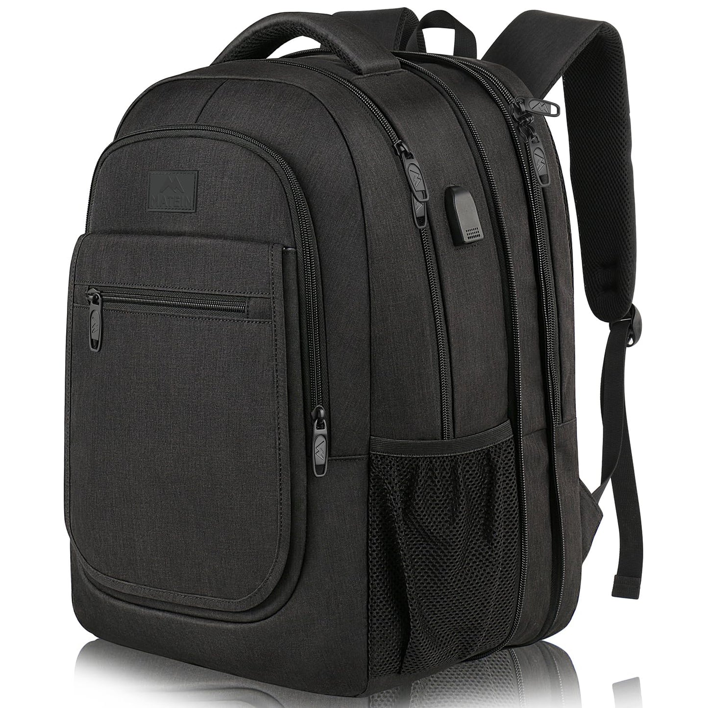 MATEIN Large Travel Backpack, TSA Expandable Laptop Backpack with USB Charging Port, Anti Theft Computer Bag Fit 17.3 Inch Laptop Water Resistant School Rucksack College Gift for Men Women, Black