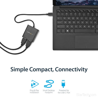 StarTech.com USB-C to Dual HDMI Adapter, USB Type-C Multi-Monitor MST Hub, Dual 4K 30Hz/1080p 60Hz HDMI Laptop Display Extender/Splitter, Extra-Long Built-In Cable, Windows Only (MSTCDP122HD)