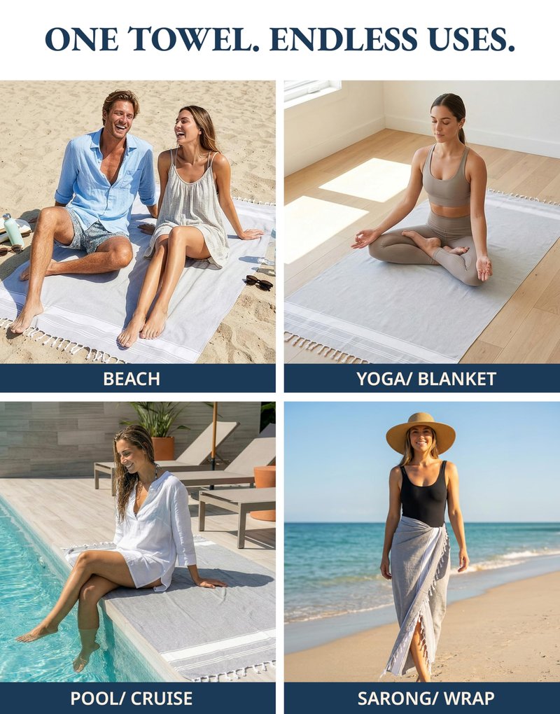 LANE LINEN Oversized Beach Towels 4 Pack – Pre-Washed, Extra Large, Quick Dry, No Sand, Absorbent Pool Towels for Adults, 39"x71", Grey