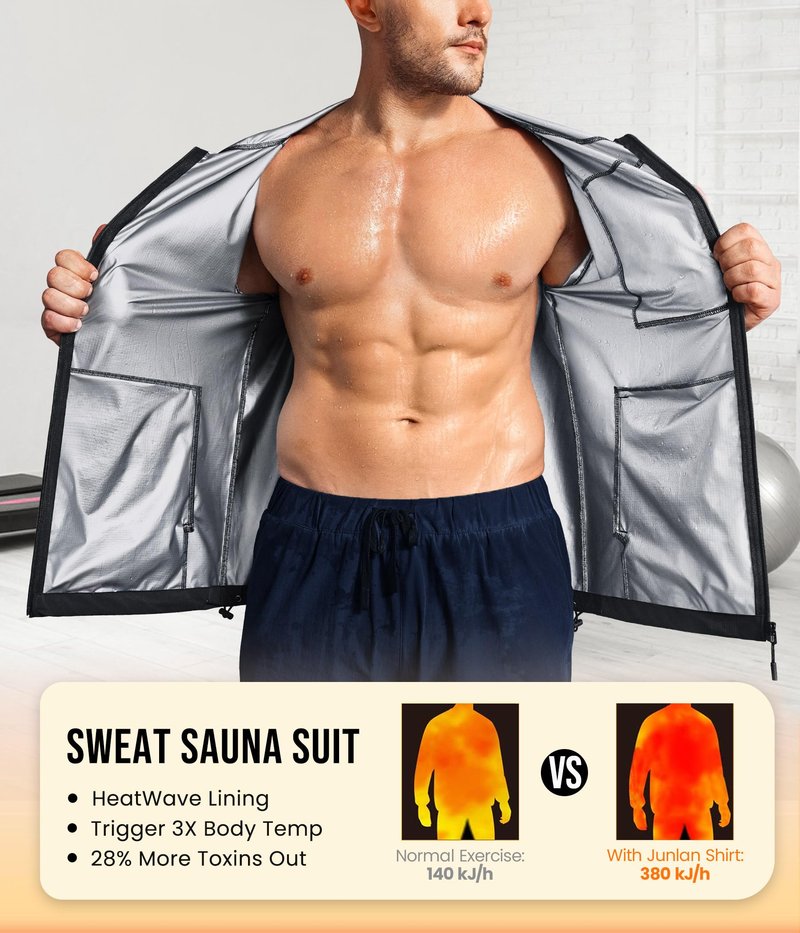 Junlan Sauna Suit for Men - Sweat Suit Sauna Jacket for Gym Workout