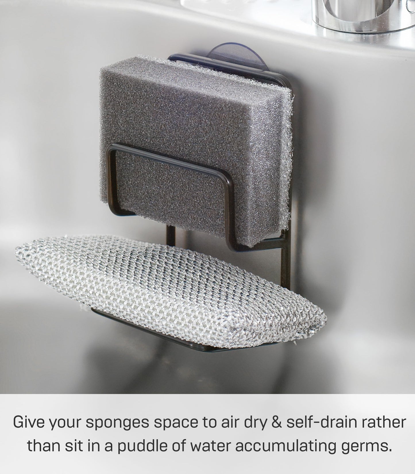 YAMAZAKI home 2265 Double Sponge Holder-Steel Rack Organizer for Kitchen Sink, One Size, Black