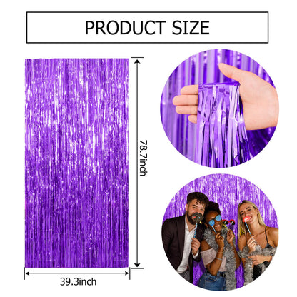 2 Pack Purple Backdrop Tinsel Streamers Foil Fringe Backdrop Halloween Party Decorations Purple Backdrop Curtain Birthday Graduation Bachelorette Christmas New Year Party Decorations