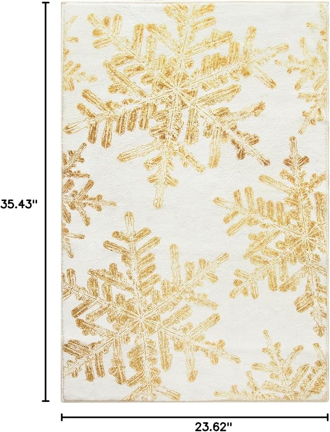 Lahome Snowflake Christmas Rugs for Entryway, 2x3 Christmas Kitchen Rugs Non Slip Merry Christmas Door Mat Indoor, Washable Small Rug Holiday Decor Carpet for Bathroom Entry Bedroom(2x3ft,Gold)