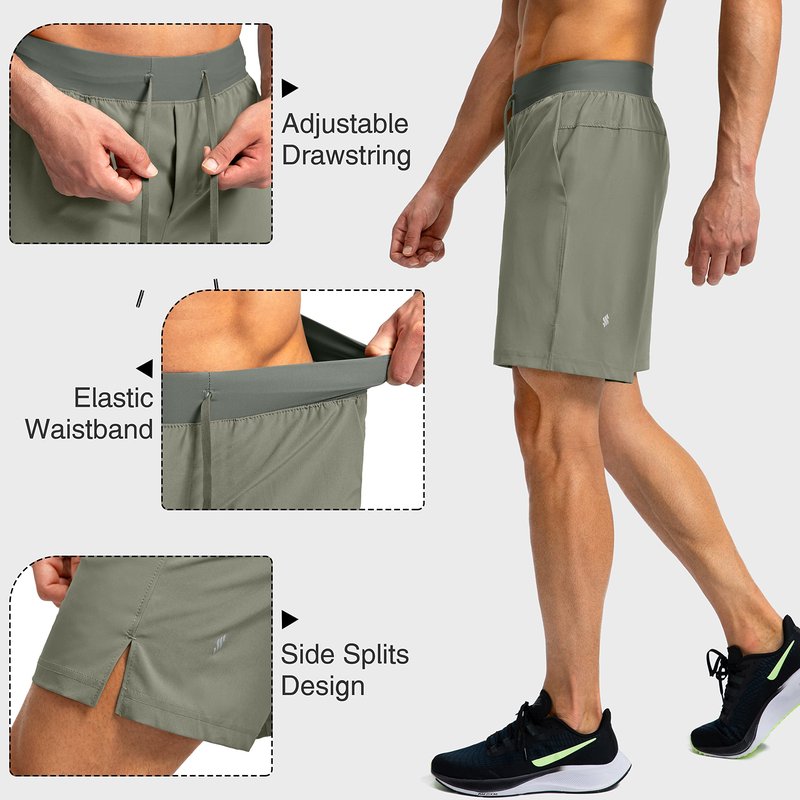 Men's Running Shorts with Zipper Pockets 7 Inch Lightweight Quick Dry Gym Athletic Workout Shorts for Men (Green Sage, Small)