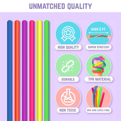 BUNMO Stretchy Strings - Sensory Toys for Toddlers - Stimulating & Addictive Sensory Toys for Kids - Fidget Toy - Hours of Fun for Kids - Non-Mouthable Toy 3+ - Smooth 6 Pack