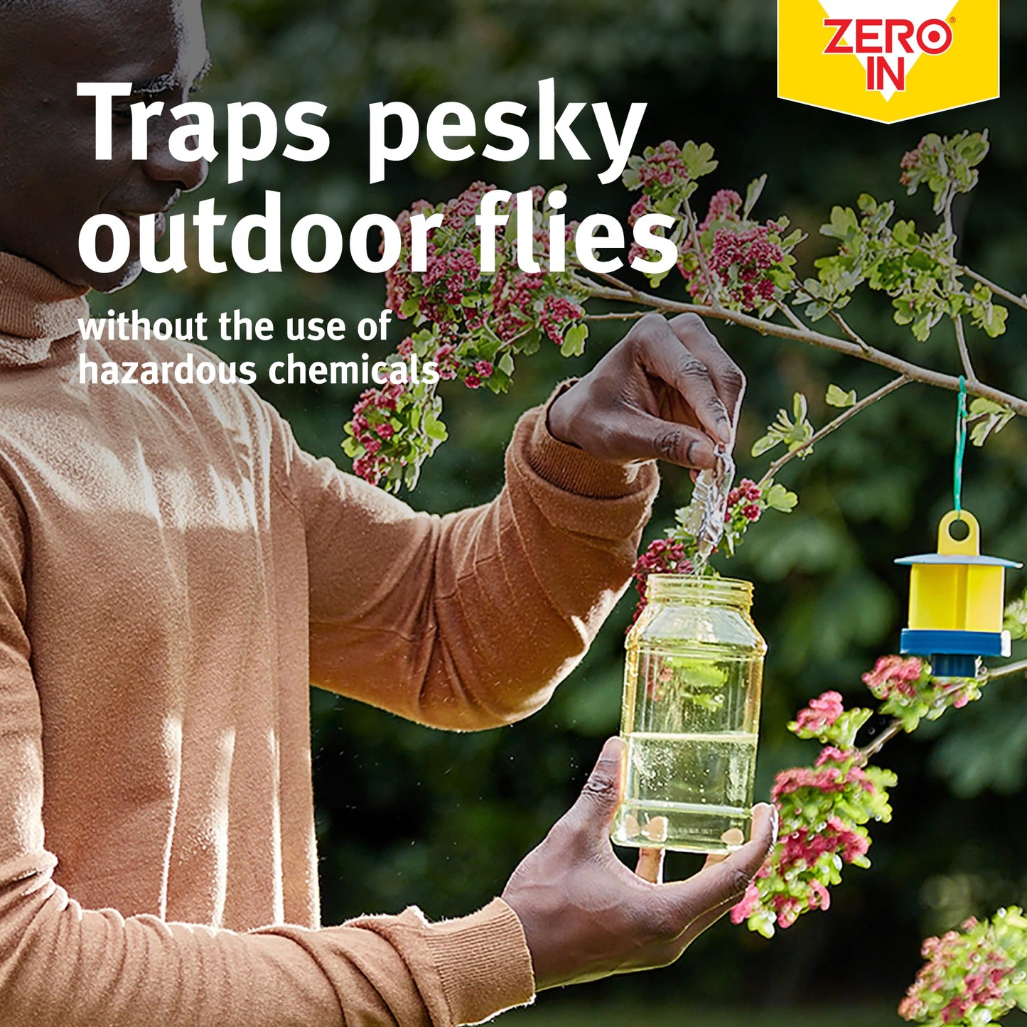 Zero In Outdoor Fly Trap - Ready-Baited Outdoor Fly Catcher, Twin Pack - Non-Toxic, Insect Trap to Attract & Trap Bugs - Suitable for Garden & Outdoor Use, Lasts up to 2-3 Weeks