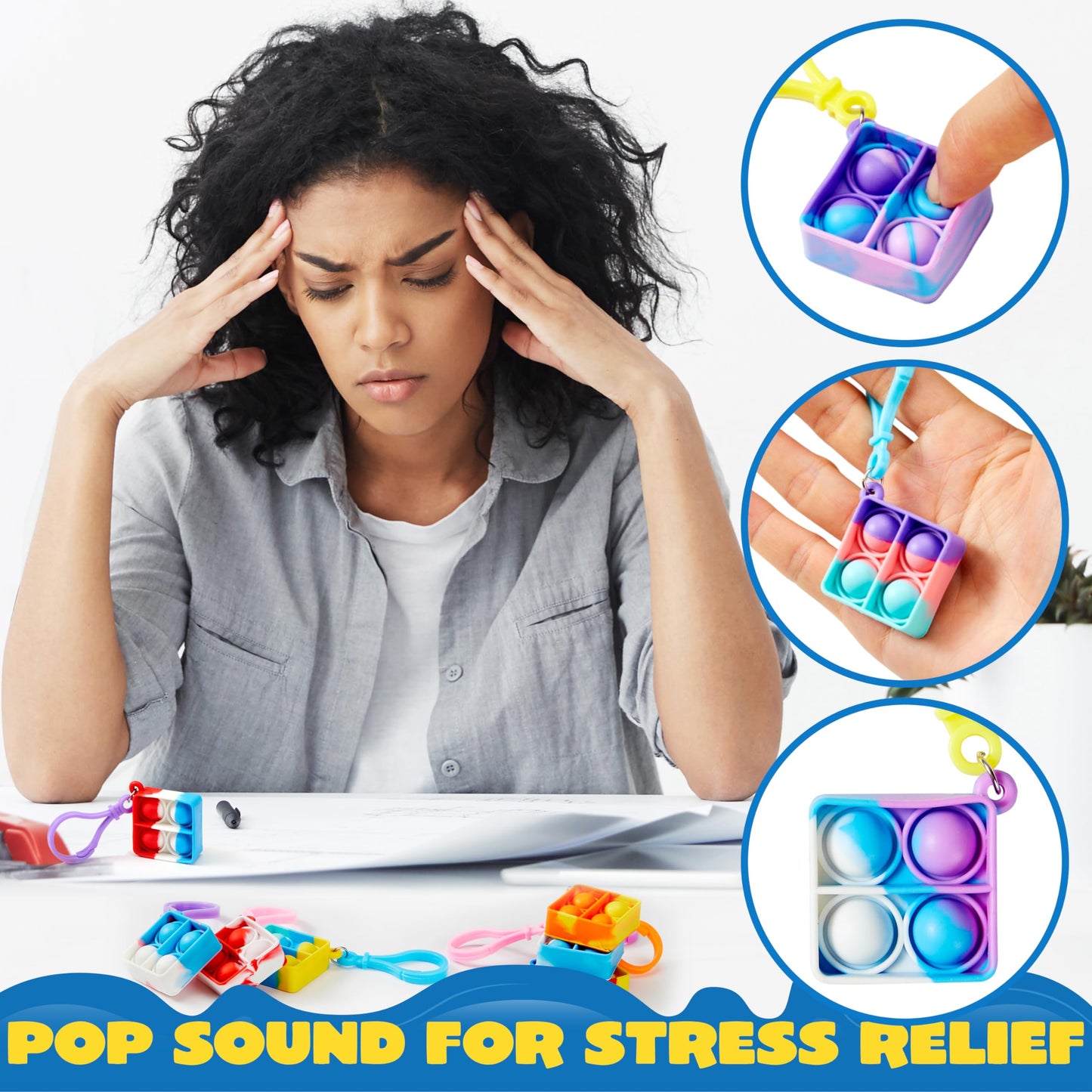 JOYIN Square Pop Fidget Keychain 30 Pack Pop Fidget Toys Bulk Party Favors for Kids 4-8,8-12 Years, Halloween Goodie Bags Stuffers Back to School Gifts for Students Classroom Prizes Sensory Toys