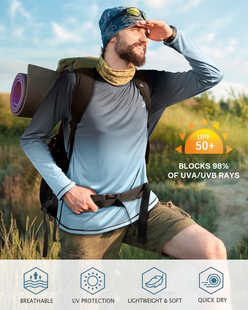 Roadbox Mens UPF 50+ Long Sleeve SPF Diving Rash Guard UV Sun Protection Shirts for Outdoor Fishing Hiking Swimming Running