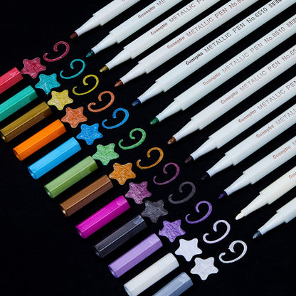 YUANCHENG Metallic Marker Pens, Set of 12 Colors Fine Point Metallic Marker Pens for Black Paper, Rock Painting, Easter Egg, Halloween Pumpkin, Card Making, Ceramics, DIY Photo Album