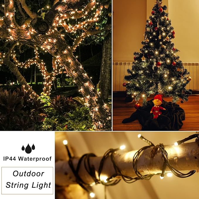 Pooqla Warm White Christmas Lights, 200 LED 66 ft Twinkle Fairy String Lights with for Indoor Outdoor Decor, 8 Modes Connectable Holiday Fairy Lights for Home Yard Patio Party Xmas Tree Decor