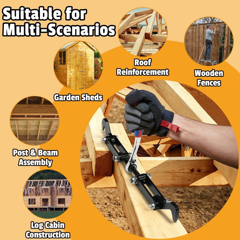 DITKOK Heavy Duty Beam Puller Tool with Iron Hooks, Wall Puller Framing Tool with Ergonomic Reversible Ratchet, Framing Puller For Mass Timber, CLT, Post & Beam, and ZIP Panels, Clamping Travel 4.53"