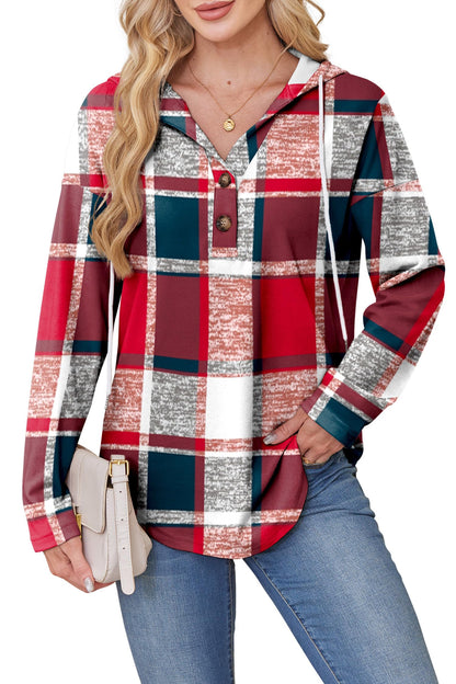 RUMIA Ugly Christmas Sweaters for Women 2025 V Neck Long Sleeve Shirts Casual Tops Plaid Red Blue L