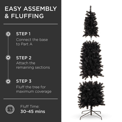 Best Choice Products 6ft Black Artificial Holiday Christmas Pencil Tree for Home, Office, Party Decoration w/ 608 Tips, Metal Hinges & Base