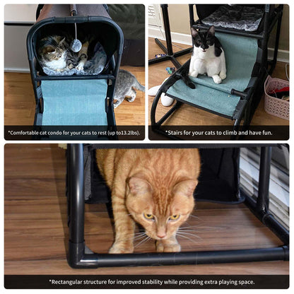 Goetland PVC Modern Cat Condo House Tree Medium Tower Bed Scratching Post Climber With Peek Hole and Dangling Ball for Kitty Indoors Dark Grey