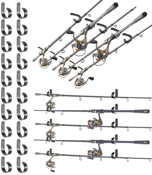 Mkono Fishing Rod/Pole Holder for Garage, Wall Ceiling Mounted Horizontal Rod Rack Holds Up to 10 Rods or Combos, Fishing Equipment Storage Organizer Gifts (20pack)