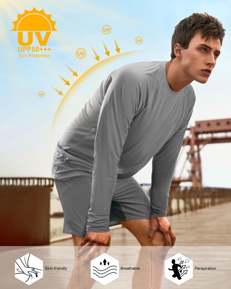 isnowood Sun Protection Shirts for Men, UPF 50+ Long Sleeve, UV Quick Dry Rash Guard Swim Shirt for Fishing Hiking Running