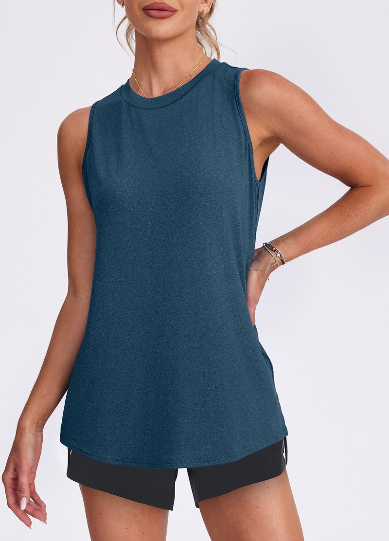 XIEERDUO Beach Vacation Essentials omen's Workout Tank Tops Sleeveless Exercise Tennis Running Shirts Dark Blue L