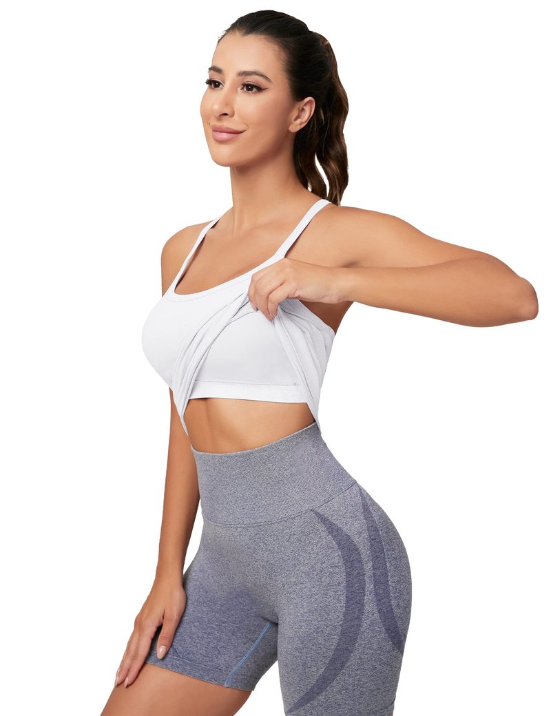 MathCat Workout Tank Tops for Women with Built in Bra, Sleeveless Gym Tops Seamless Racerback Athletic Yoga Shirts White