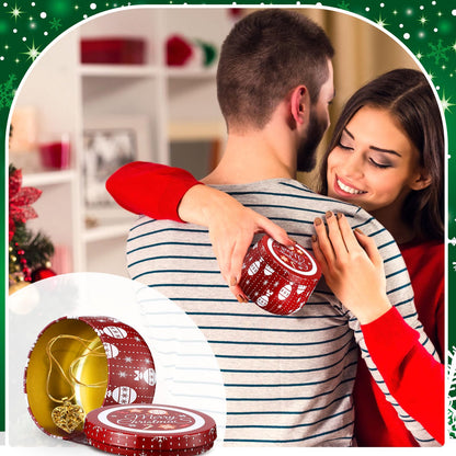 Yungyan Christmas Candle Tin Cans Set Metal Candles Tin Gifts Jars with Lids 8 oz Christmas Cookie Tins Candle Containers for Storing Biscuits Tea Party Favors(24 Pcs)