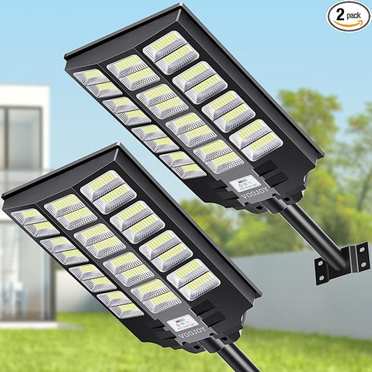 8000W Solar Street Lights Outdoor Waterproof, Dusk to Dawn Solar Lights Outdoor with Motion Sensor and Remote Control for Yard, Parking Lot, Garage, Street, 2 Pack