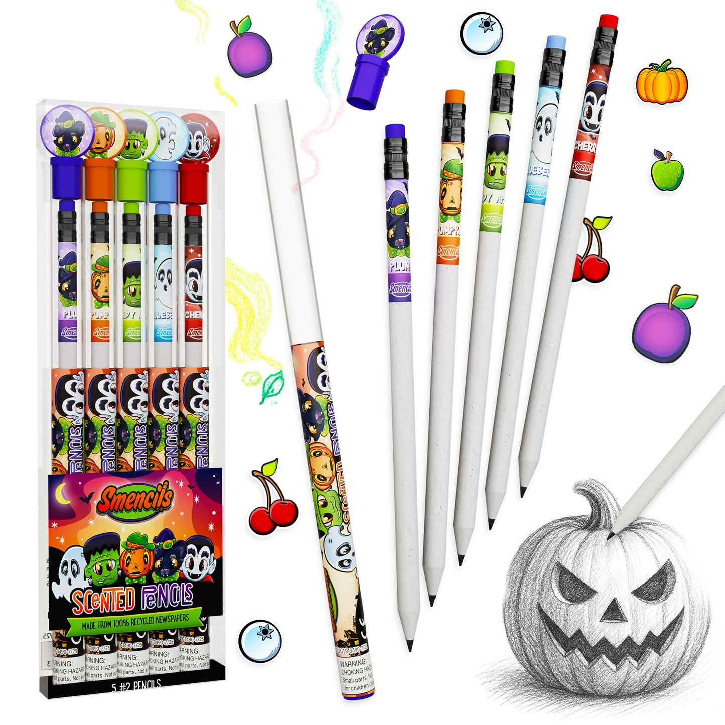 Halloween Smencils - HB #2 Patented Gourmet Scented Pencils, 5 Count, Gifts for Kids, School Supplies, Classroom Rewards