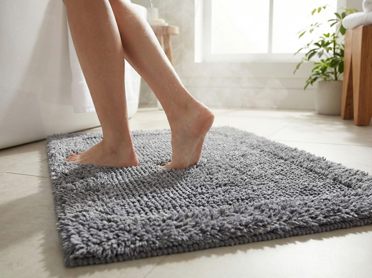 Bath Mat Rug 17x24" Rectangle Charcoal Grey, 100% Pure Cotton, Super Soft Reversible Bath Rug For Bathroom, Plush & Absorbent, Hand Tufted Heavy Weight Construction, Full Reversible Step Out Rugs