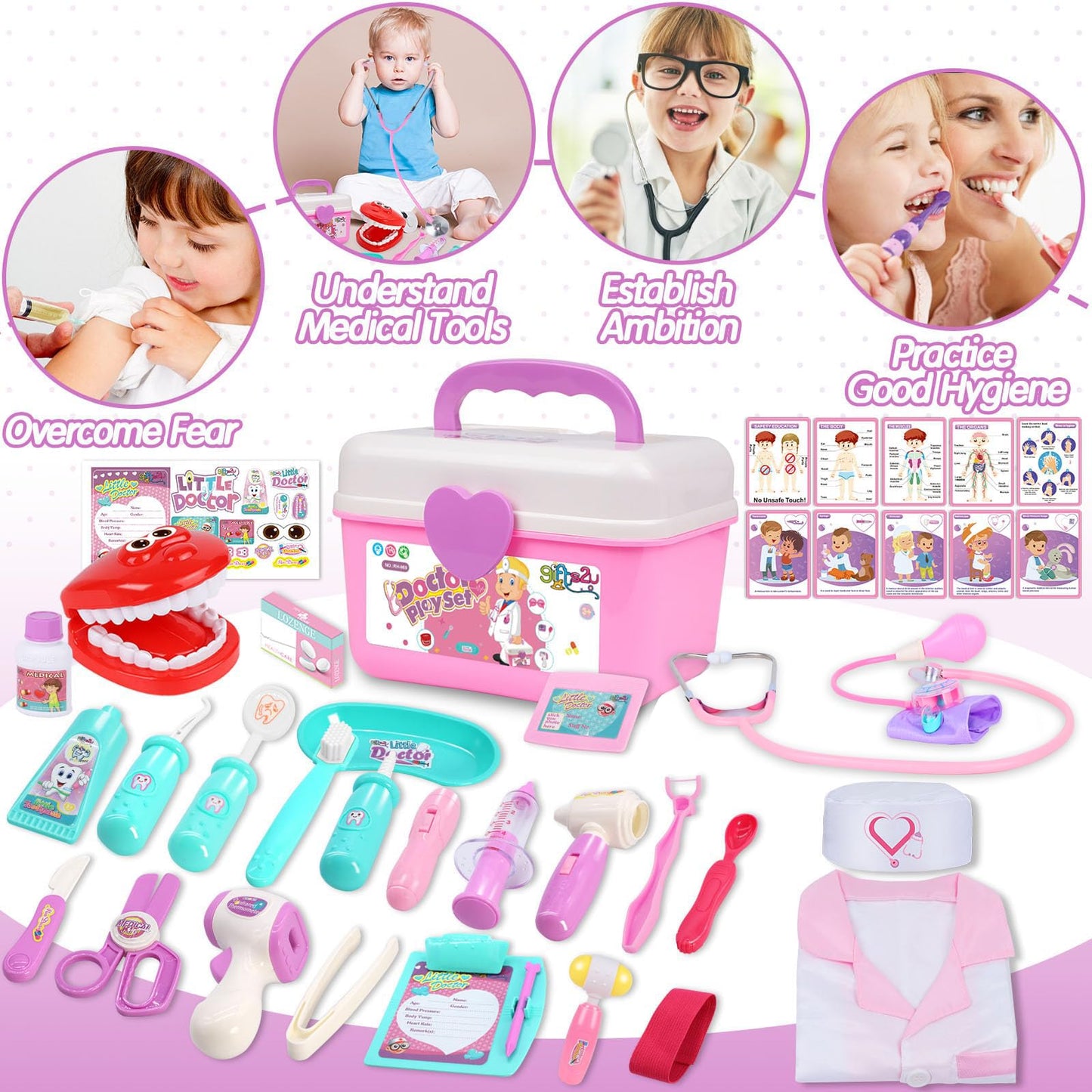 Gifts2U Kid Girl Toy Kit Pretend Play Toys Dentist Medical Role Play Educational Toy with Doctor Costume Playset for 3-6 Year Old Children