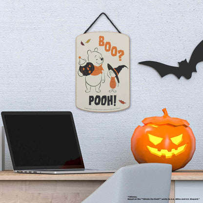 Disney Winnie the Pooh and Piglet Boo Halloween Hanging Wood Wall Decor - Cute Winnie the Pooh Halloween Decoration for Home