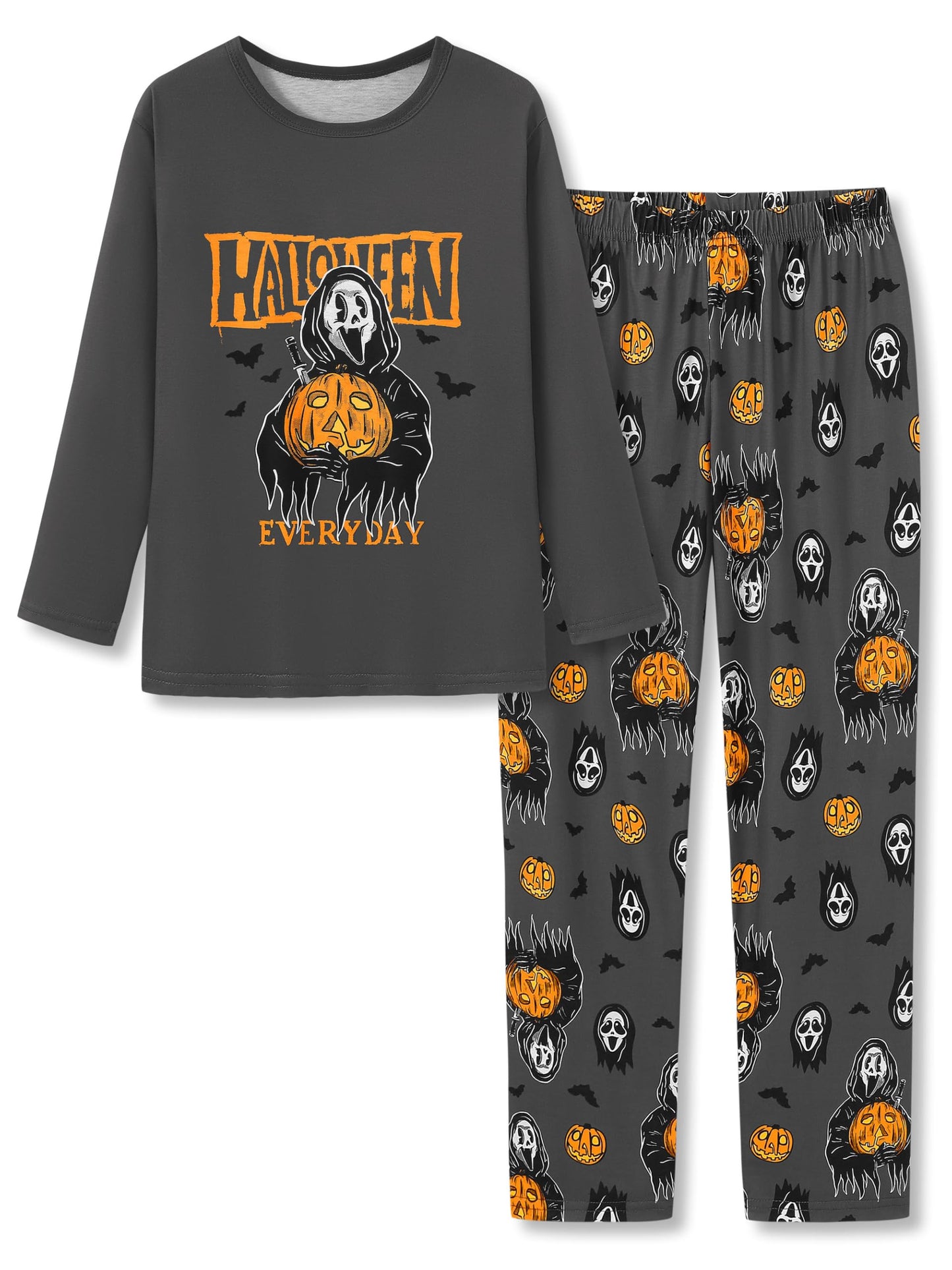 Beezizac Cool Pajamas for Boys - Ghost & Pumpkin Pull-on Long Sleeves & Pants Set 2-PC Soft PJ Kids Size 10