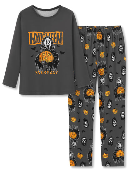 Beezizac Cool Pajamas for Boys - Ghost & Pumpkin Pull-on Long Sleeves & Pants Set 2-PC Soft PJ Kids Size 10