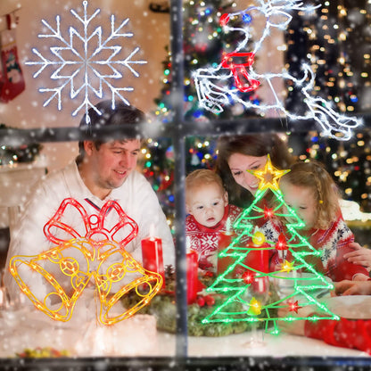 Pytopkto Christmas Decorations - 16" Christmas Window Silhouette Lights - 4 Pack Colour Lighted Christmas Tree ＆ Snowman ＆ Santa ＆Bell for Holiday Indoor and Outdoor Wall Door Window Decorate